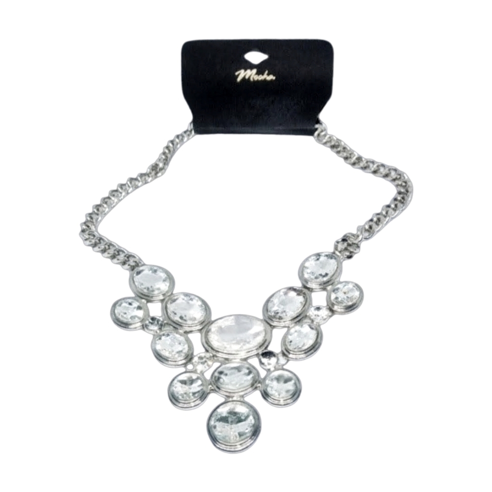 Mocha ~ Silver Tone Chain Necklace with Clear Rhinestones